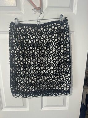 Anthropologie Black Floral Crochet Overlay Pencil Skirt